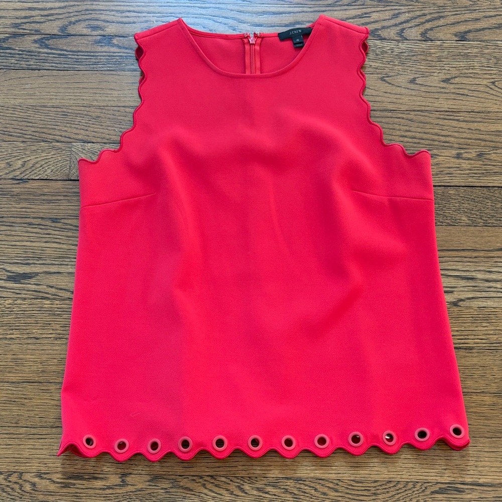 J. Crew Red Sleeveless Scallop sleeveless Top w grommets, 10